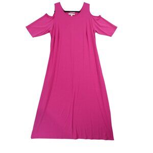 Woman Within Cold Shoulder Pink Maxi Dress Size M 14/16 Short Sleeves Made In Vi
